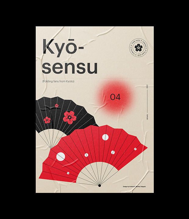 Poster con abanicos japoneses en vector